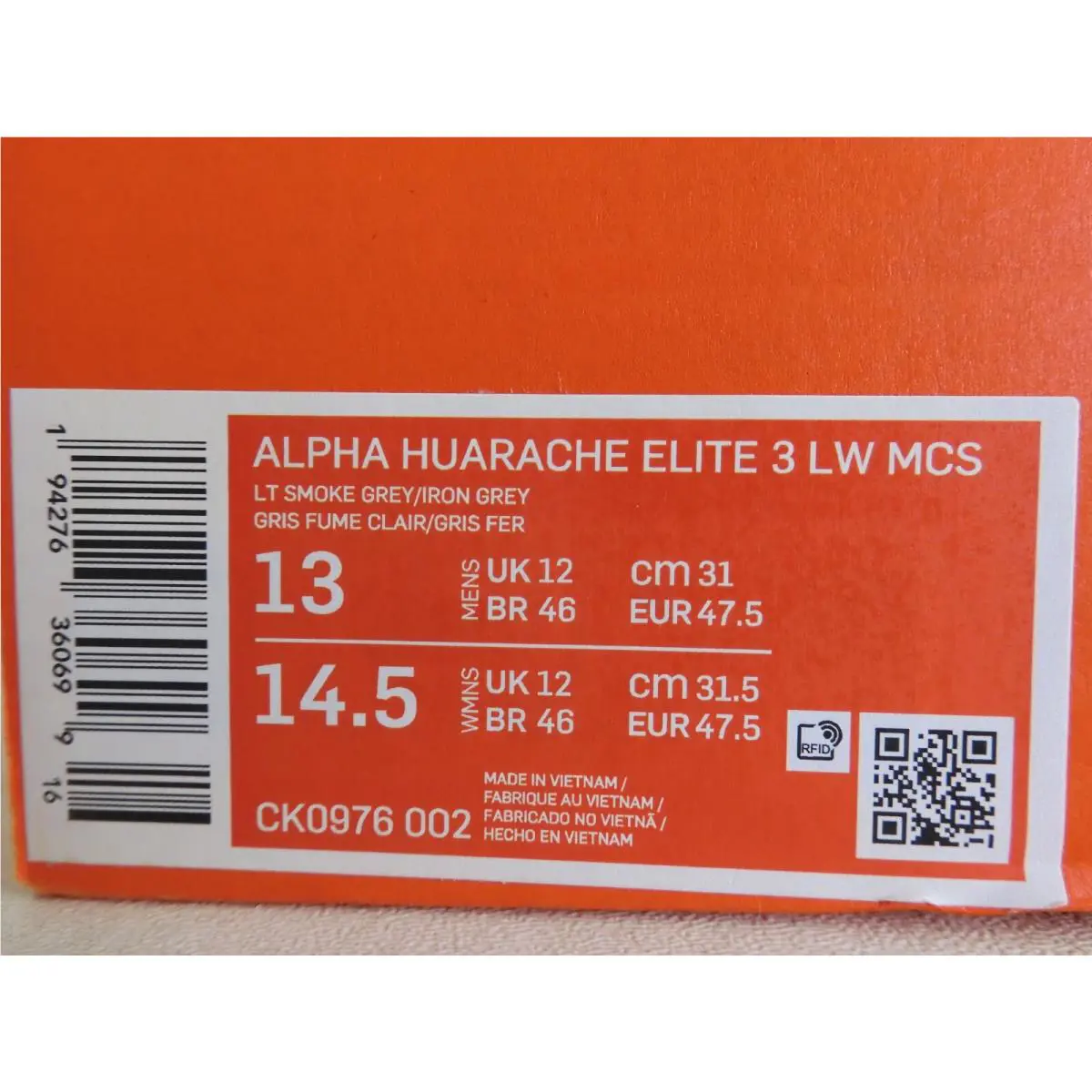 Nike shoes - Nike Alpha Huarache Elite 3 - CK0976-002 - Gray (UPC: 194276360699) 3