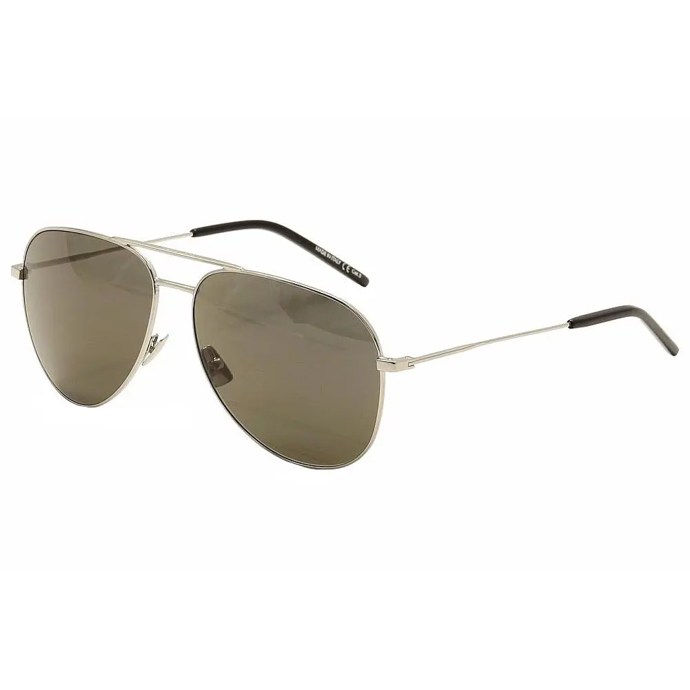 Saint Laurent Classic 11 010 Silver/black Aviator Sunglasses 59-mm - Frame: Silver, Lens: Gray
