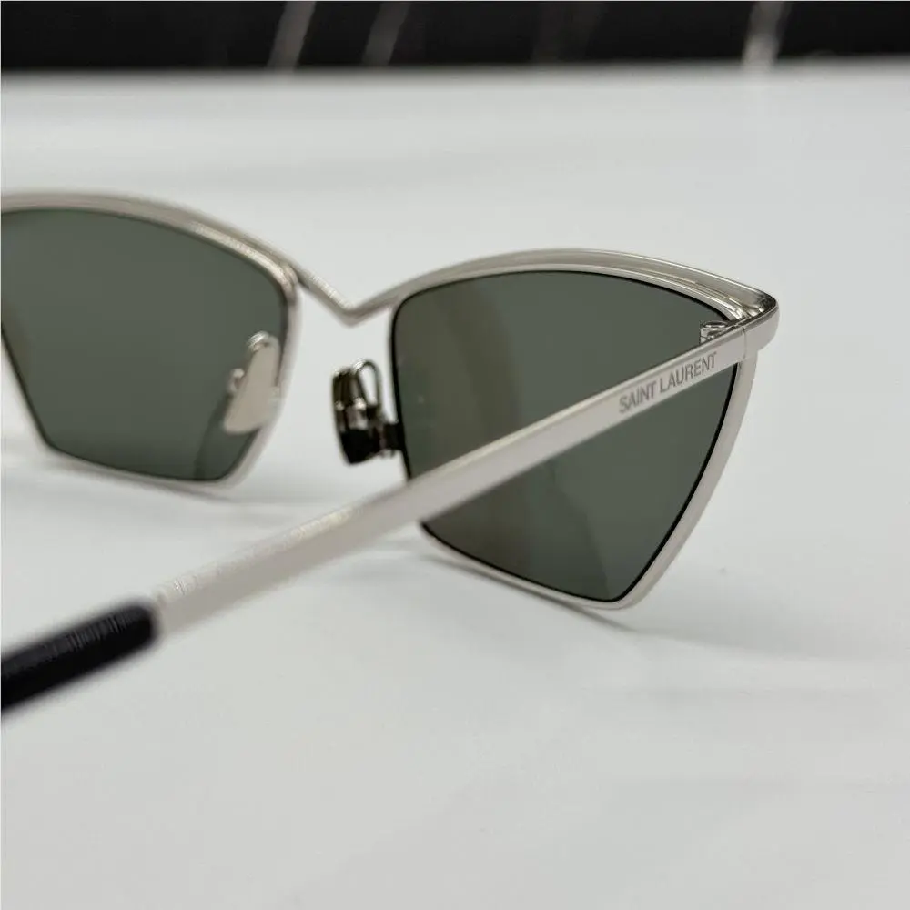 NEW SAINT LAURENT SL637 002 SUNGLASSES WOMEN SILVER GRAY CAT EYE SL 637 002 Saint Laurent SL637 Cat Eye Sunglasses in Silver – Designer  main image 3