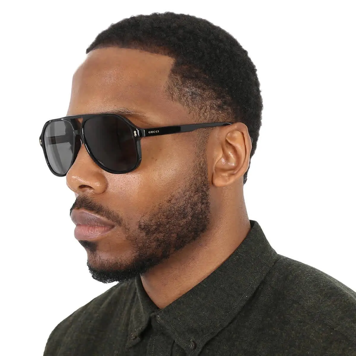 Gucci Grey Pilot Men`s Sunglasses GG1042S 001 60 GG1042S 001 60 - Black, Frame: Black, Lens: Gray