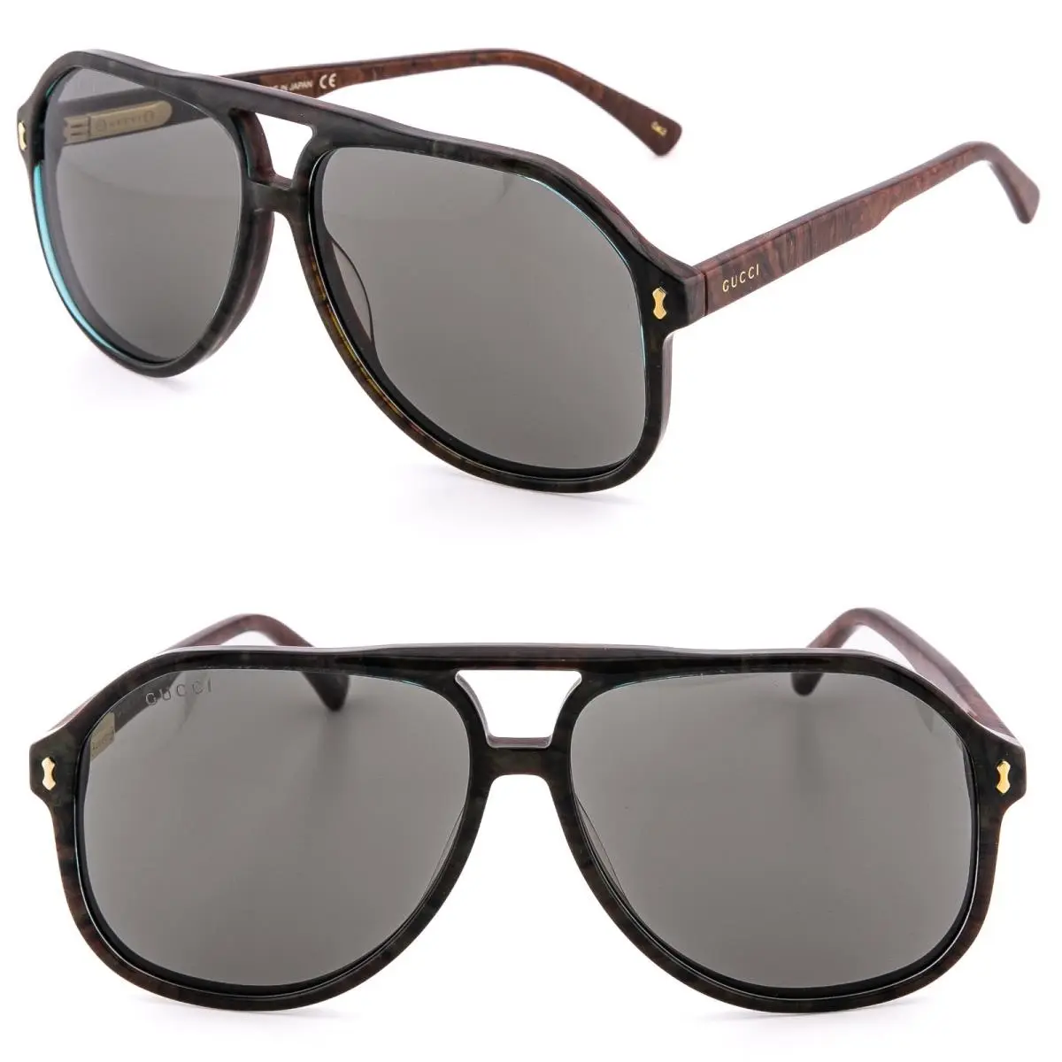 Gucci 1042 Gg1042S Brown Wood Print Aviator Unisex Flex Arms Sunglasses 003