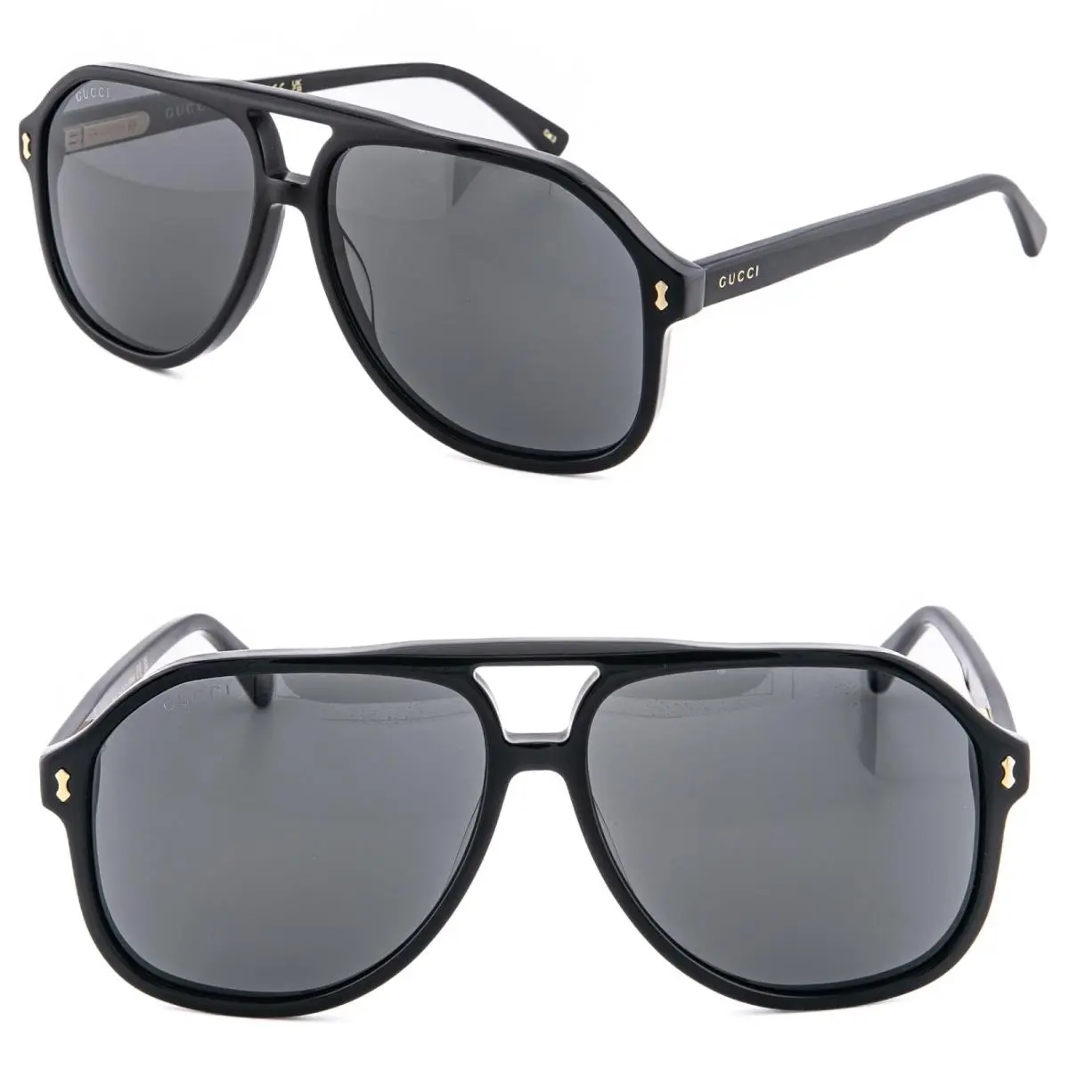 Gucci 1042 Gg1042S Black Geometric Aviator Unisex Flex Arms Sunglasses 001 - Frame: Black, Lens: Gray