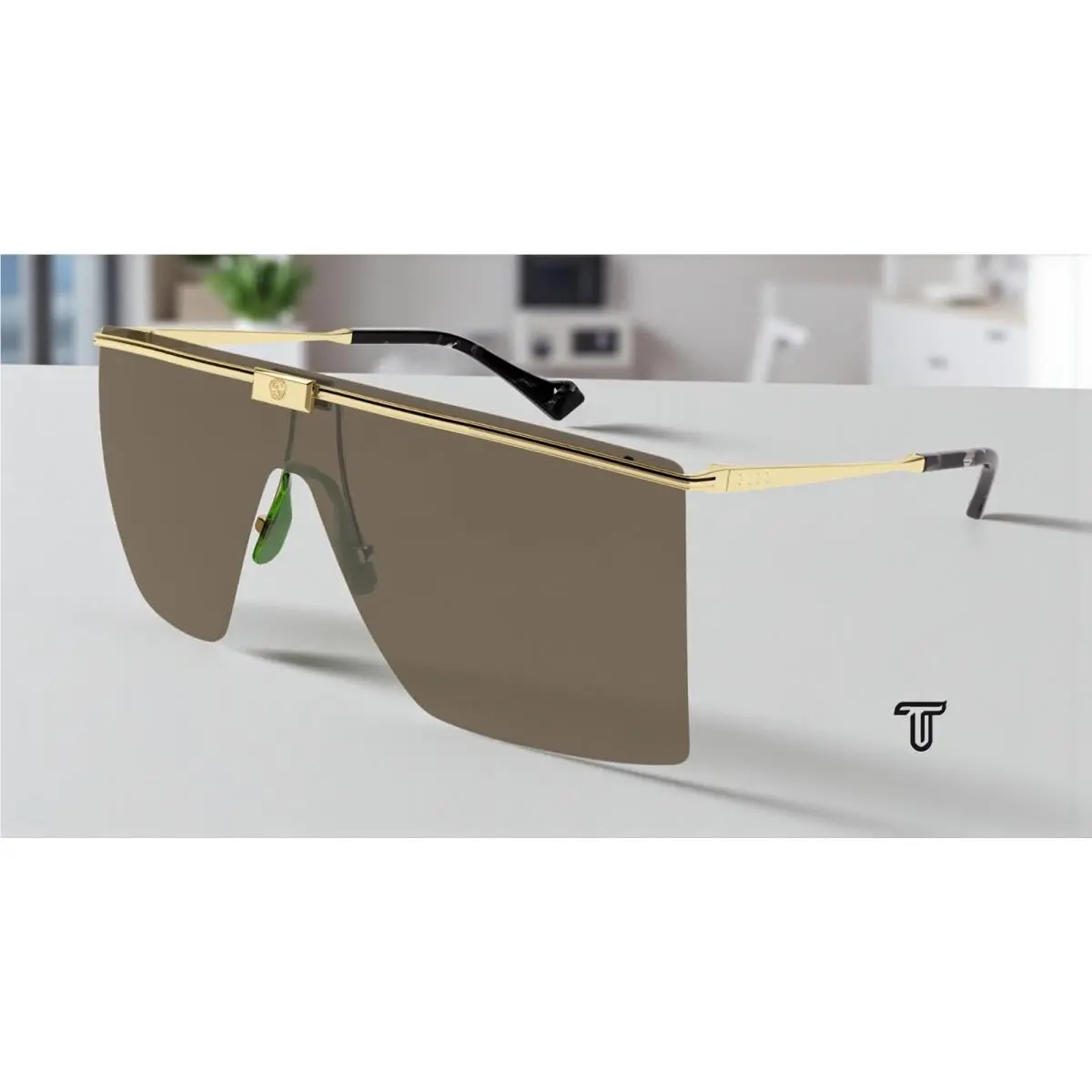 GG1096S 002 Mask Gold Shiny Brown 99 mm Men`s Sunglasses by Gucci