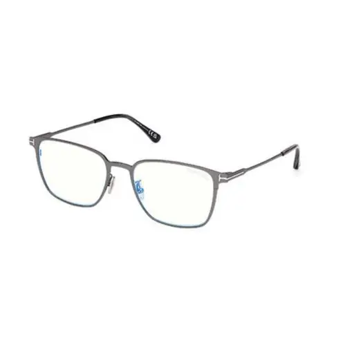 Tom Ford FT6055-D-B 012 Shiny Dark Ruthenium Square Blue Block Men`s Eyeglasses