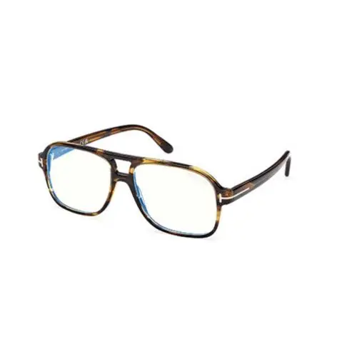 FT6058-B 056 Havana Soft Square Blue Block Men`s Eyeglasses by Tom Ford