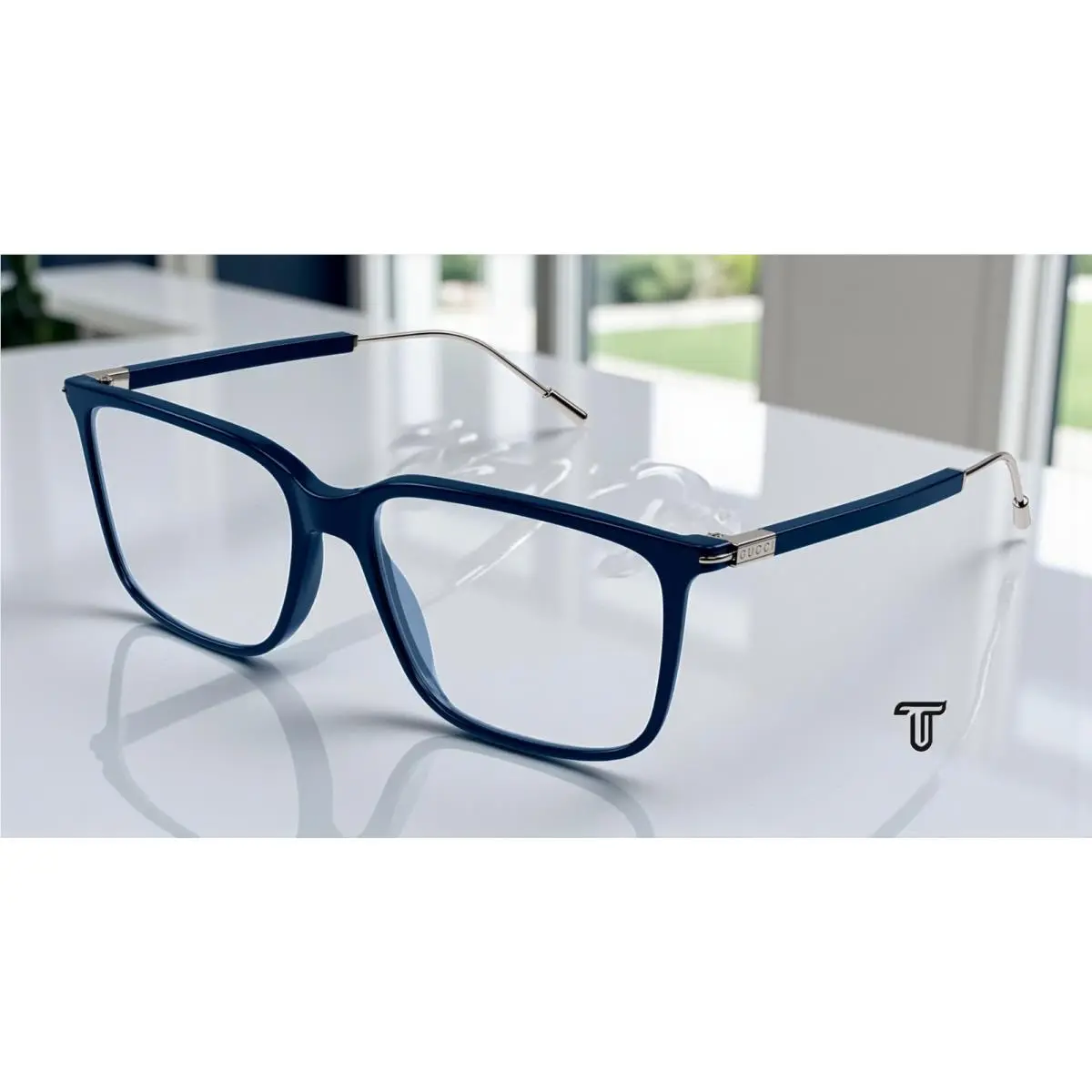Gucci GG1273O 003 Rectangular Acetate Blue Ruthenium 56 mm Men`s Eyeglasses