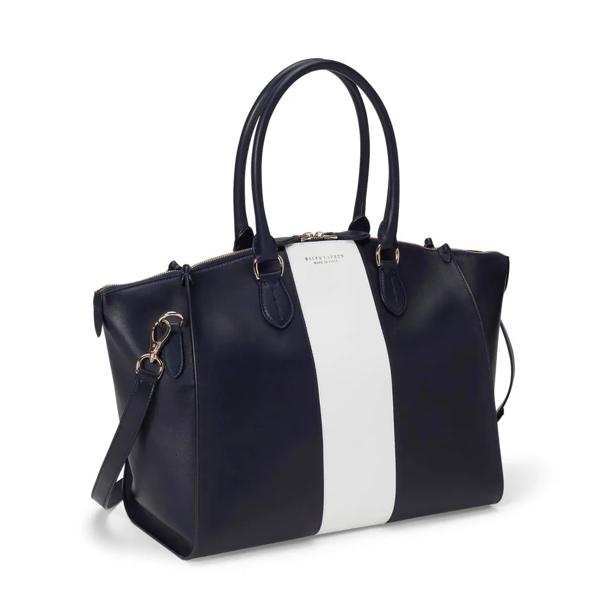 Ralph Lauren Purple Label Italy Navy Leather Calfskin Crossbody Traveler Bag - Exterior: Navy