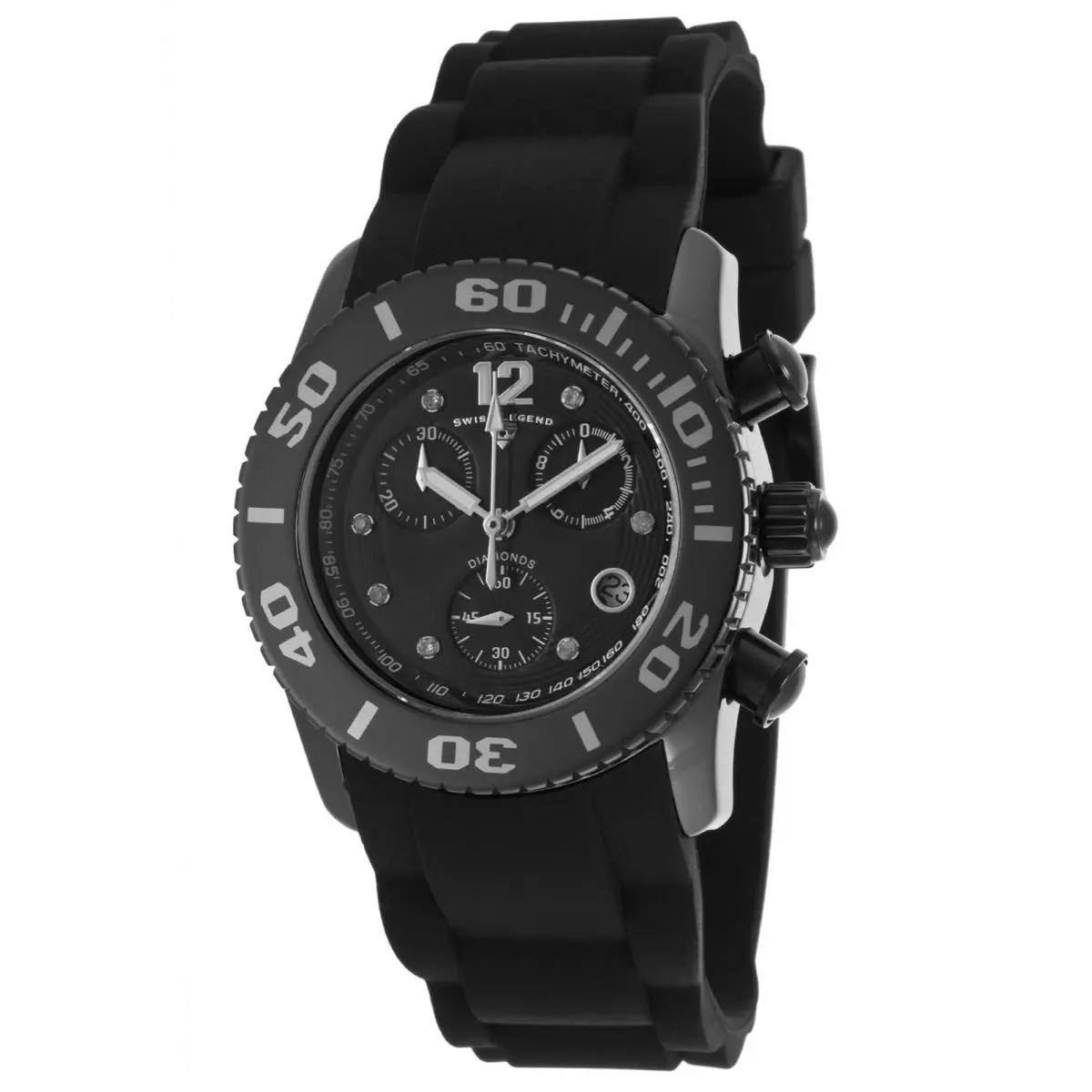 Women`s Commander Diamonds Chrono Watch Black Silicone 10128-01-SA by Swiss Legend