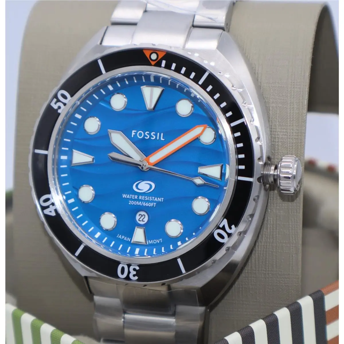 Fossil Breaker Silver Blue Black Men`s FS6064 Watch - Dial: Blue, Band: Silver, Bezel: Black