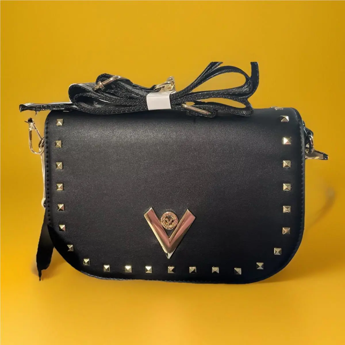 Valentino Orlando Gold Tone Studded Creamy Taupe Crossbody Made In Italy Luxury