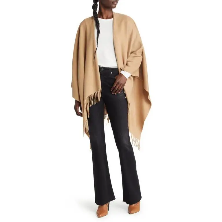 Rag Bone Fringed Cashmere Ruana in Heather Carmel