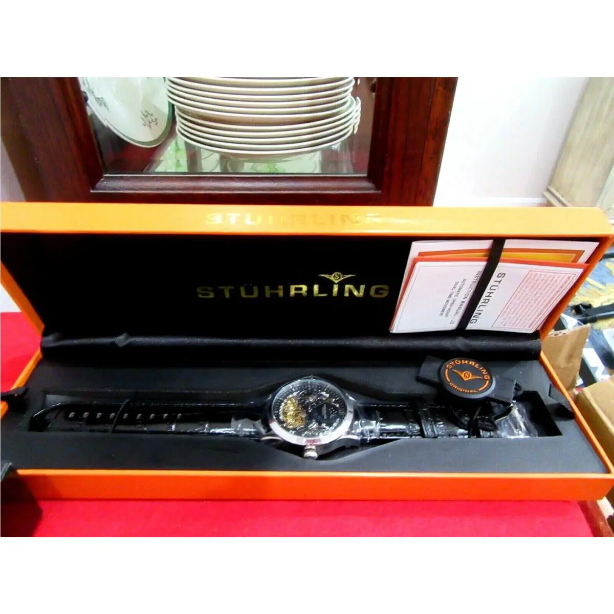 Stuhrling Men`s Skeleton Dual Time Am/pm Leather Strap w/ Box L7.25