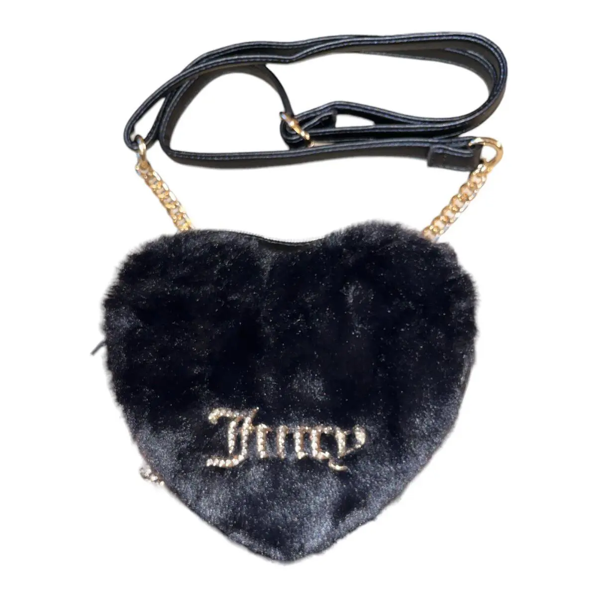 Juicy Couture Licorice Fluffy Black Heart Crossbody Mini Bag W Charm and Htf
