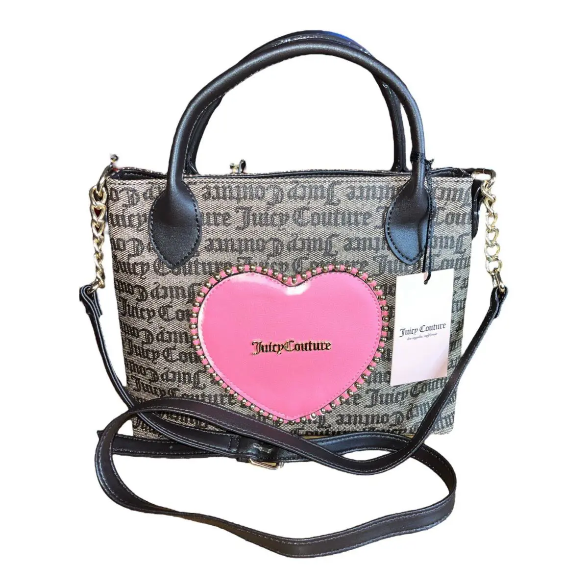 Juicy Couture Bag Love Never Dies Mini Tote - Taupe Dark Brown Pink Heart