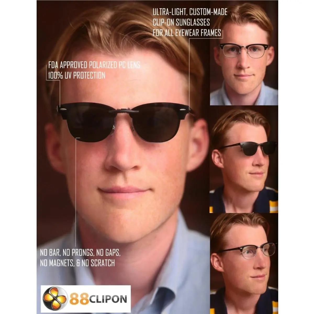 Ray-Ban sunglasses - Ray-Ban RB7024-54X16 Polarized Clip-On Sunglasses - Grey, Revo Blue Mirrored, and 12 other lens s to choose: REVO Blue Mirrored