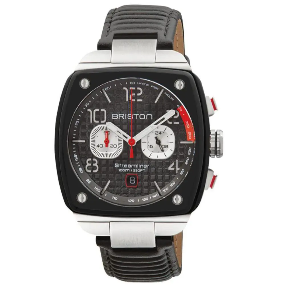 Streamliner Gentleman Driver Chrono Black Acetate Black Leather Men`s Wa by Briston