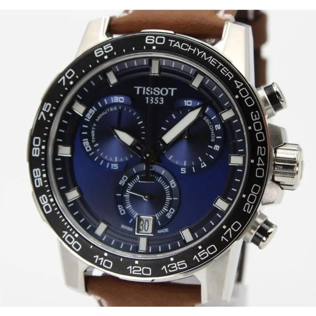 Tissot Supersport Chrono T125.617.16.041.00 Quartz Blue Dial Men`s Watch 45.5mm - Dial: Blue, Band: Brown, Bezel: Black
