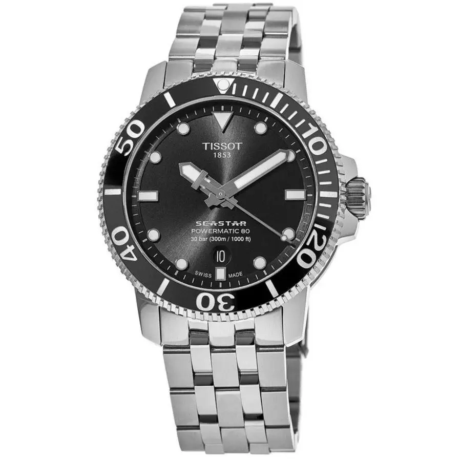 Tissot Seastar 1000 Powermatic 80 Black Men`s Watch T120.407.11.051.00 - Dial: Black, Band: Silver, Bezel: Black