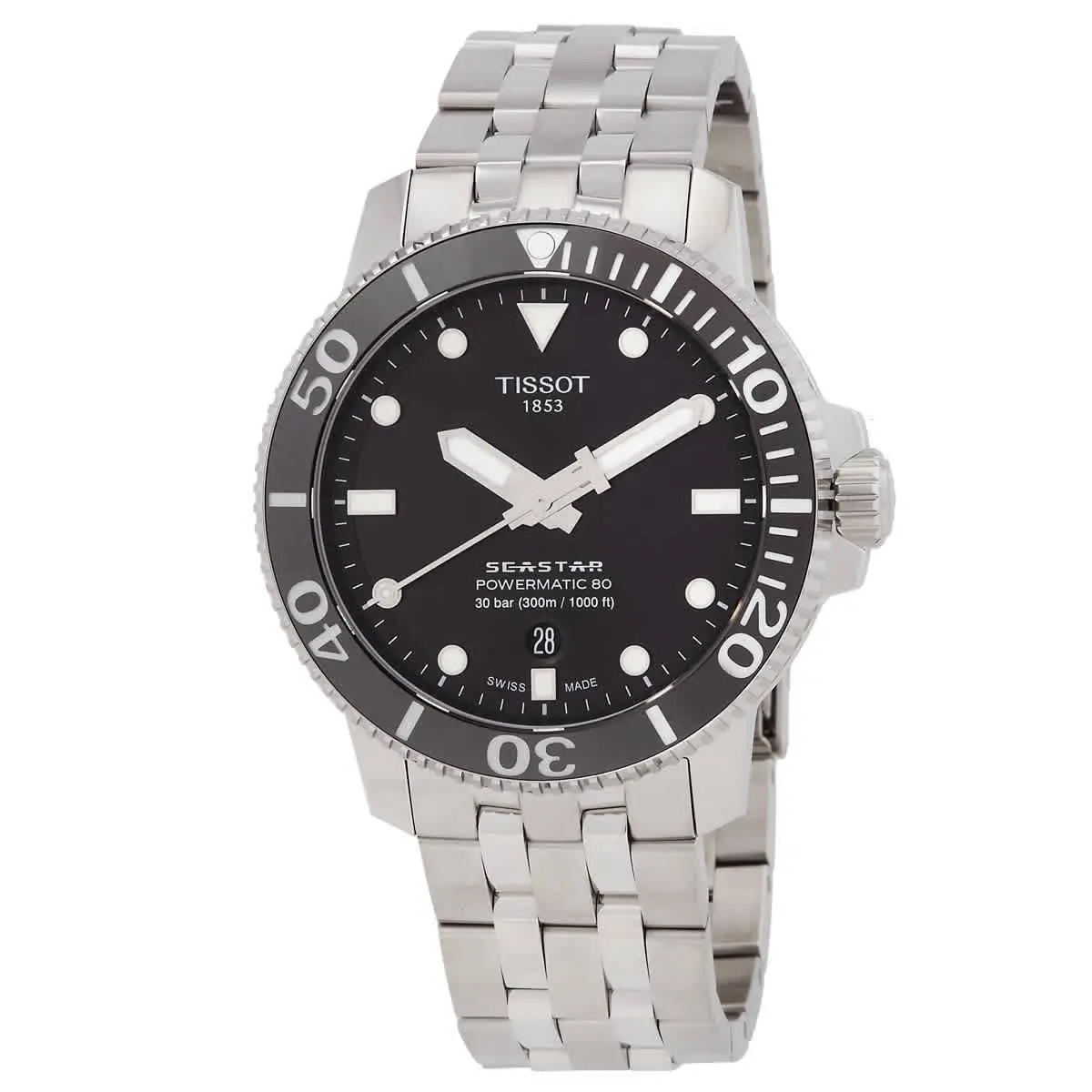 Tissot Seastar 1000 Automatic Black Dial Men`s Watch T1204071105100 - Dial: Black, Band: Silver, Bezel: Black