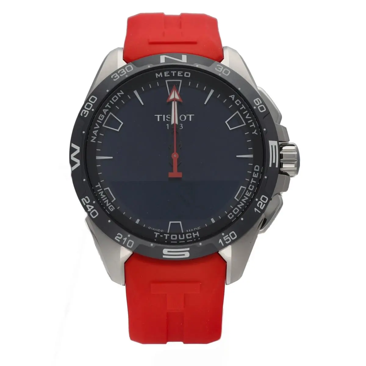Tissot T121.420.47.051.01 T-touch Connect 47.5 mm Titanium Red Solar Men`s Watch - Dial: Black, Band: Red, Bezel: Black