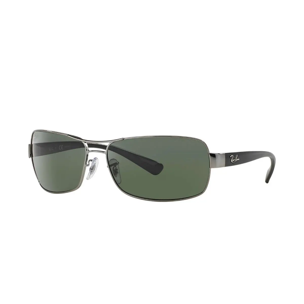 Ray-ban Wrap Sunglasses RB3379 004/58 3P Gunmetal/black Poliraized 64-15-130 - Frame: Silver / Black, Lens: Green