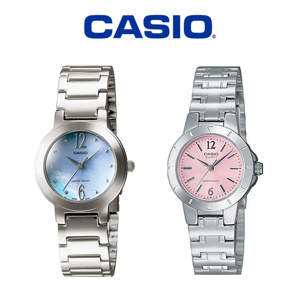 Polished Silver Tone Band+pink Blue Mother OF Pearl Dial Watch+tag by Casio