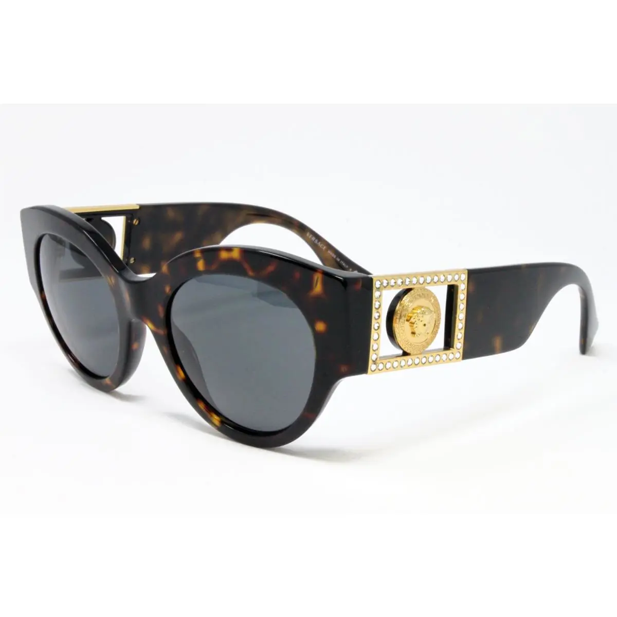 Versace VE4438B-10887 Dark Havana 52mm Plastic Round Medusa Women`s Sunglasses