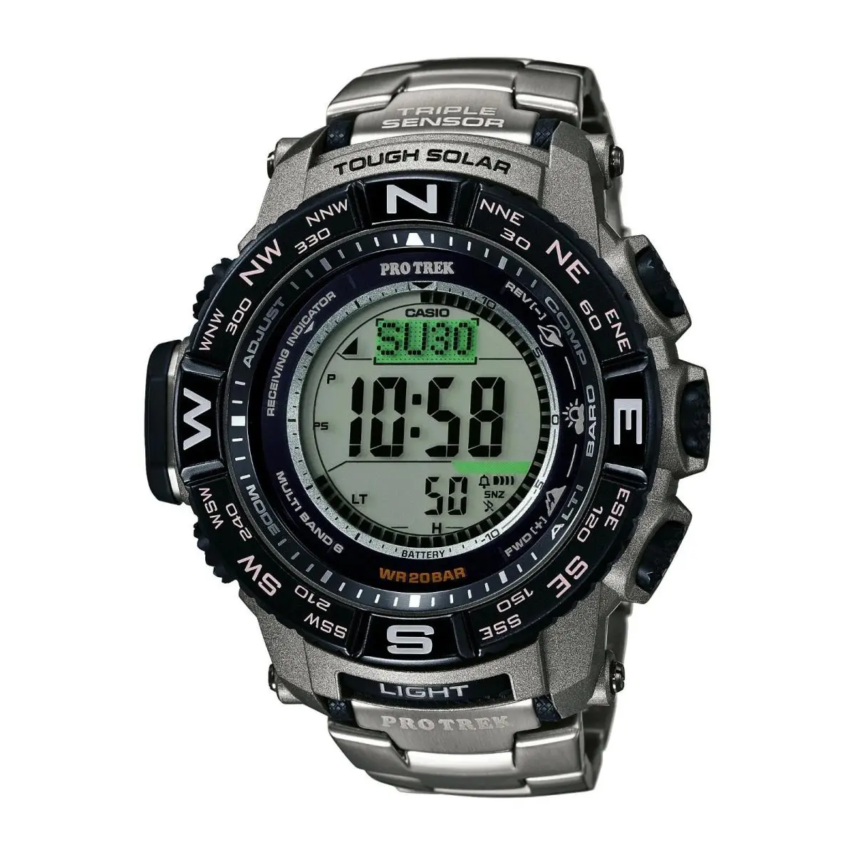 Casio Pro Trek Men`s Tough Solar Silver-tone Titanium Band 56mm Watch PRW3500T-7