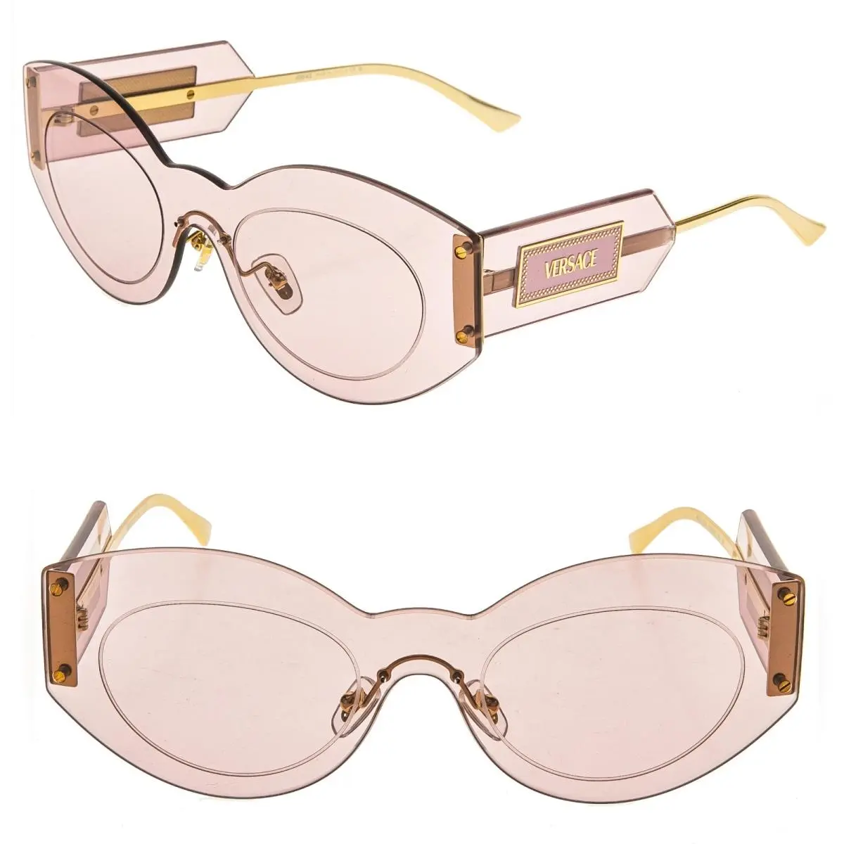 Versace VE2276 Damier Plaque 2276 Pink Unisex Rimless Shield Mask Sunglass