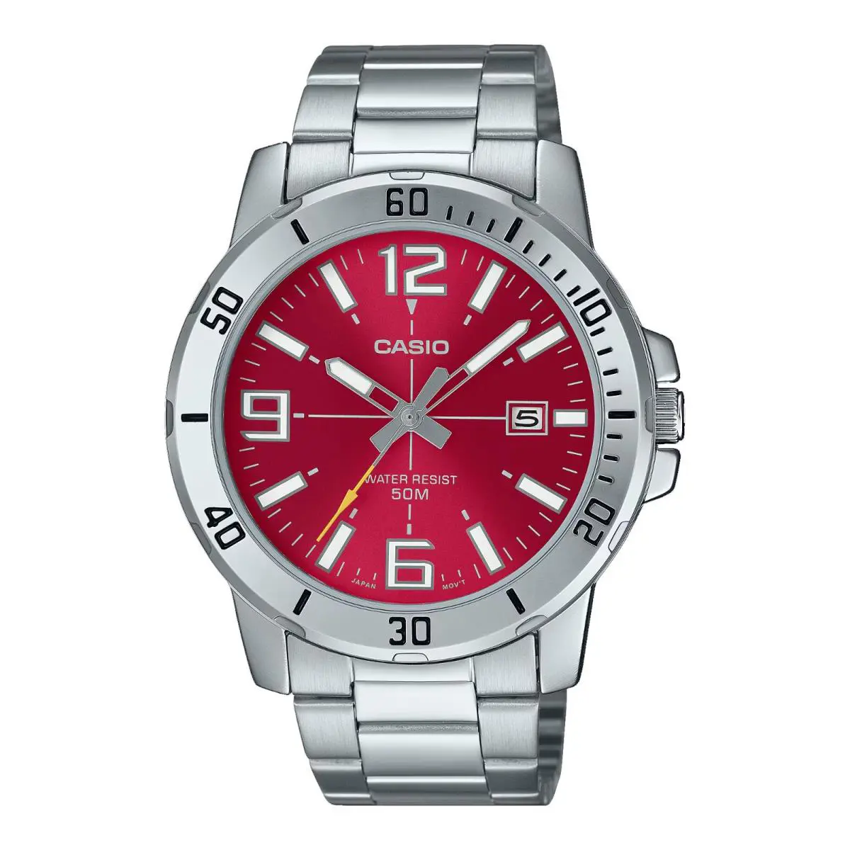 Casio MTP-VD01D-4BV Men`s Enticer Stainless Steel Red Dial Casual Sport Watch