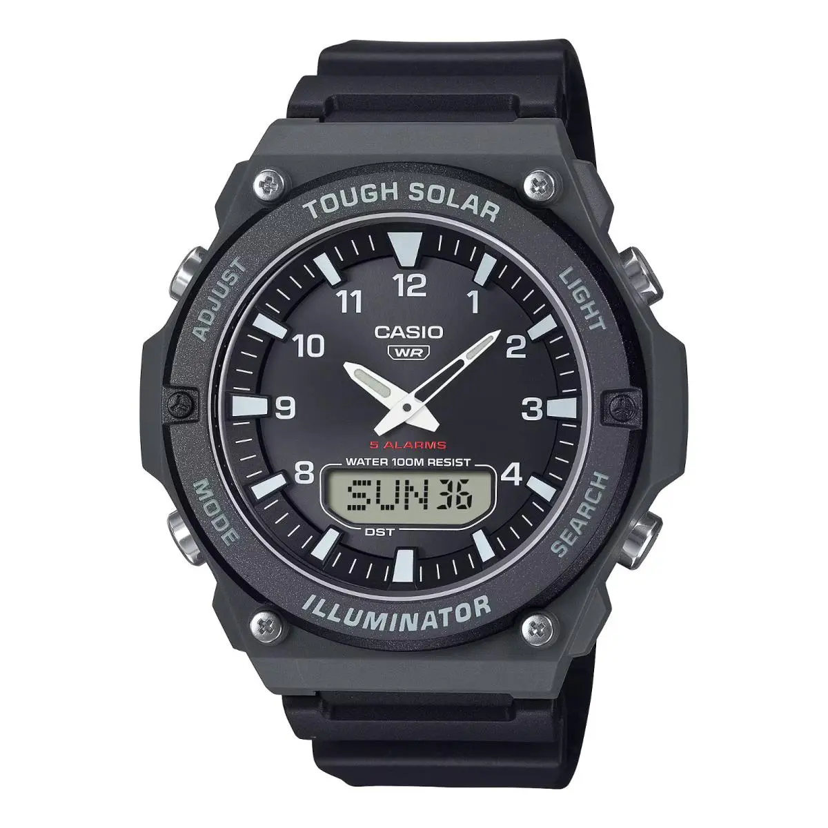 Casio AQS820W-1AV Solar Illuminator Watch Black Resin 100 Meter 5 Alarms - Dial: Black, Band: Black