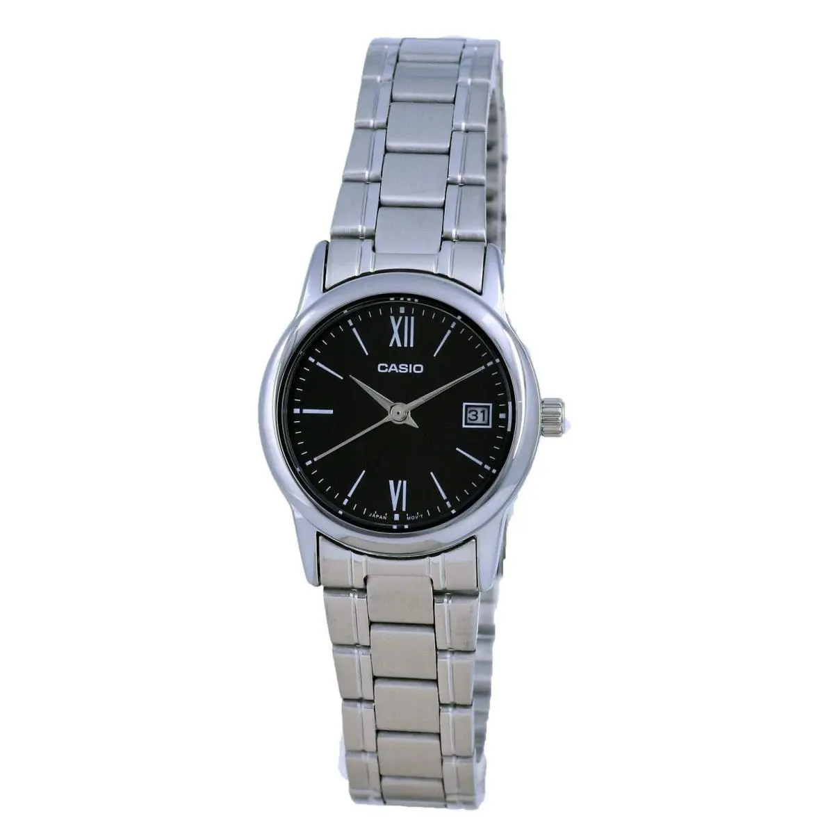 Casio LTP-V002D-1B3 Women`s Standard Stainless Steel Black Dial Analog Watch - Dial: Black, Band: Silver, Bezel: Silver