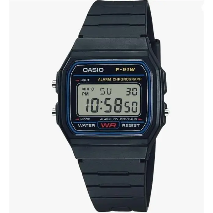 Casio F91W Series Digital Watch Water Resistant Led Light 1/100 Sec Stop