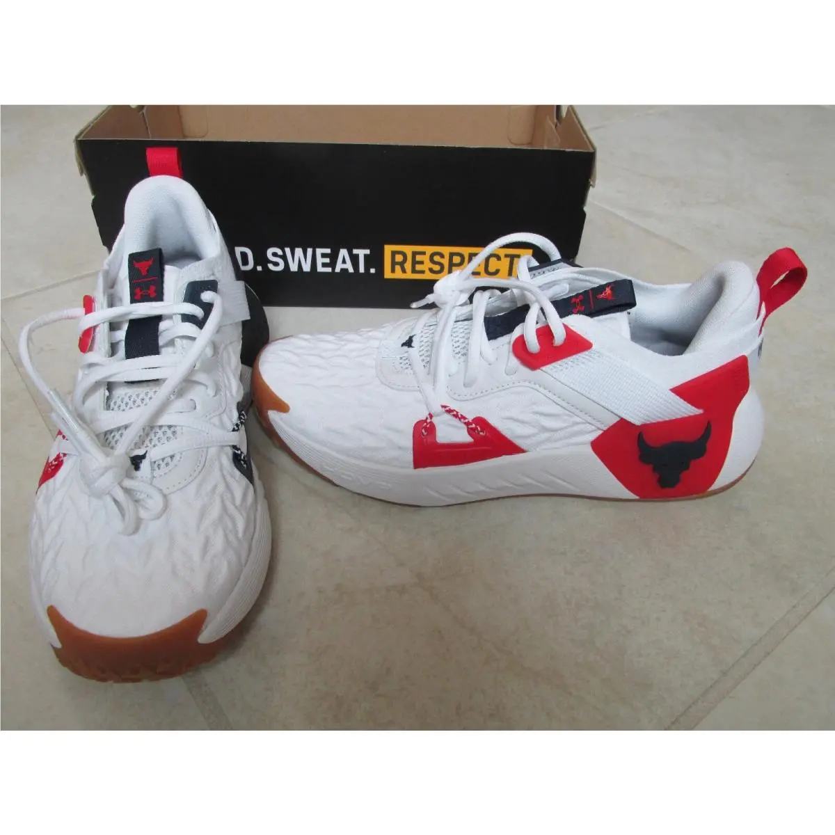 Under Armour Project Rock 6 Training Shoes Mens 6 Womens 7.5 White Red Blue