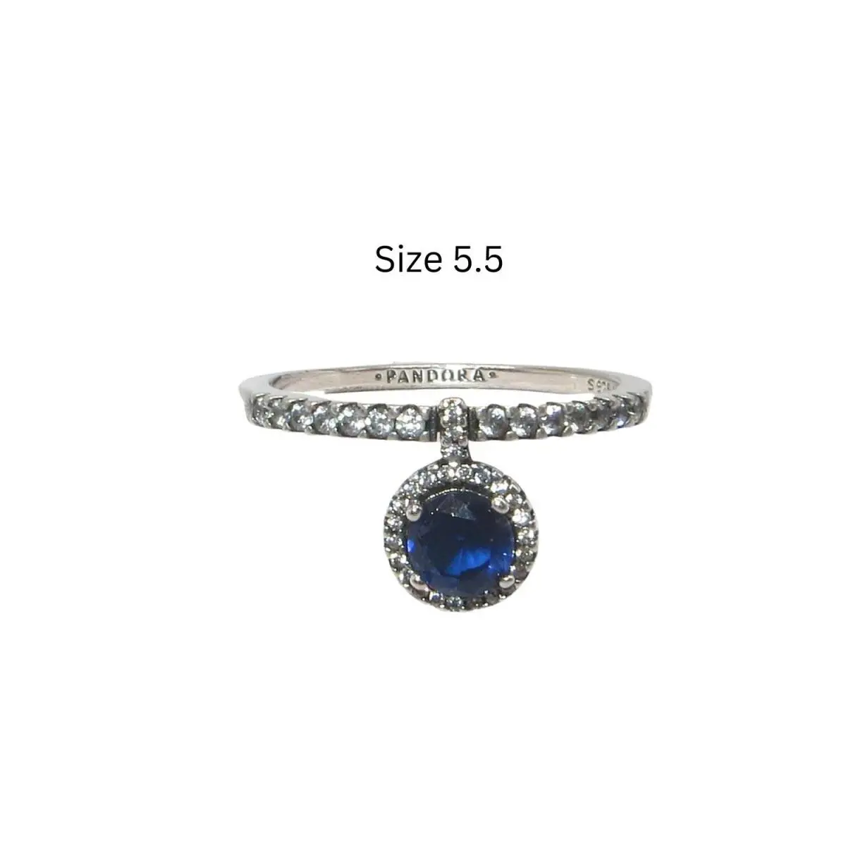 Dangling Round Sparkle Blue Size 5.5 Clear/blue CZ SS Ring 198491C01 by Pandora