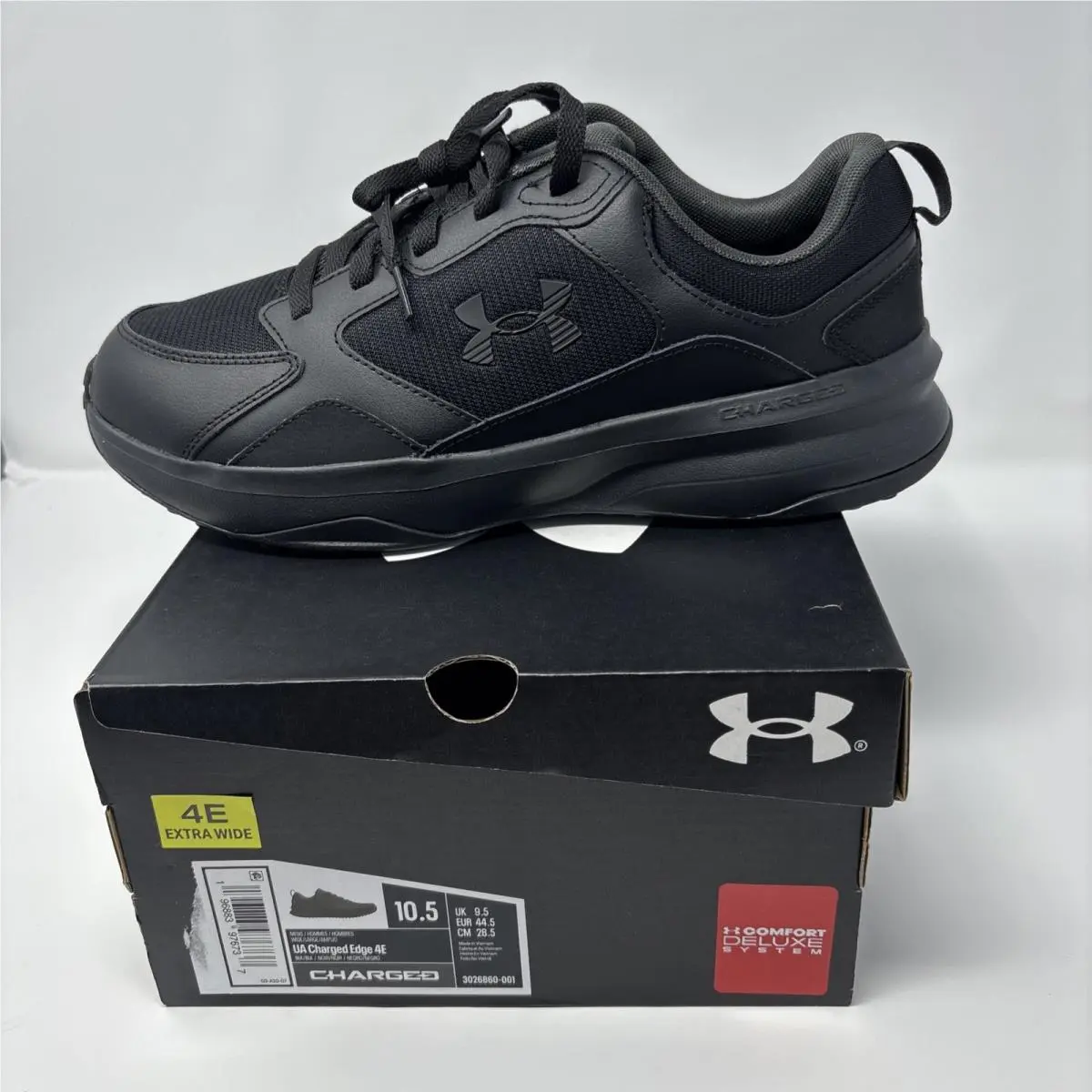 Under Armour Black Size 10.5 Men`s Charged Edge Training Shoe-3026860-001-New