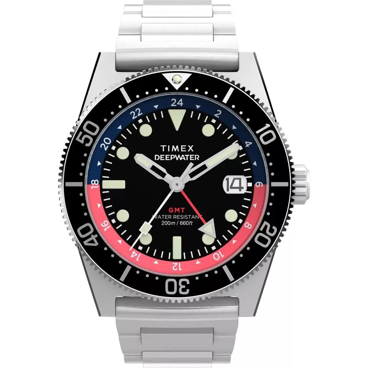 TW2W95300 Deep Water Reef 200 Gmt Black Red Blue Silver Men`s Watch by Timex