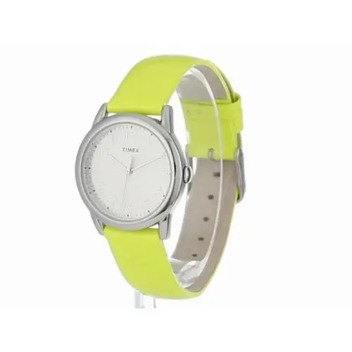 Timex Silver Tone Lemon Yellow Leather Band WATCH-T2P0842M