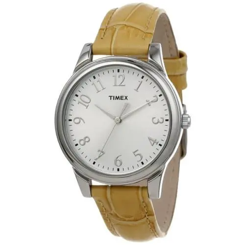 Timex Silver Tone Beige Croc Patent Leather Band Indiglo WATCH-T2P1282M