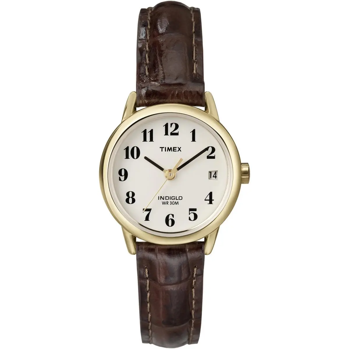 Timex Women`s T20071 Indiglo Leather Strap Watch Brown Croco/gold-tone