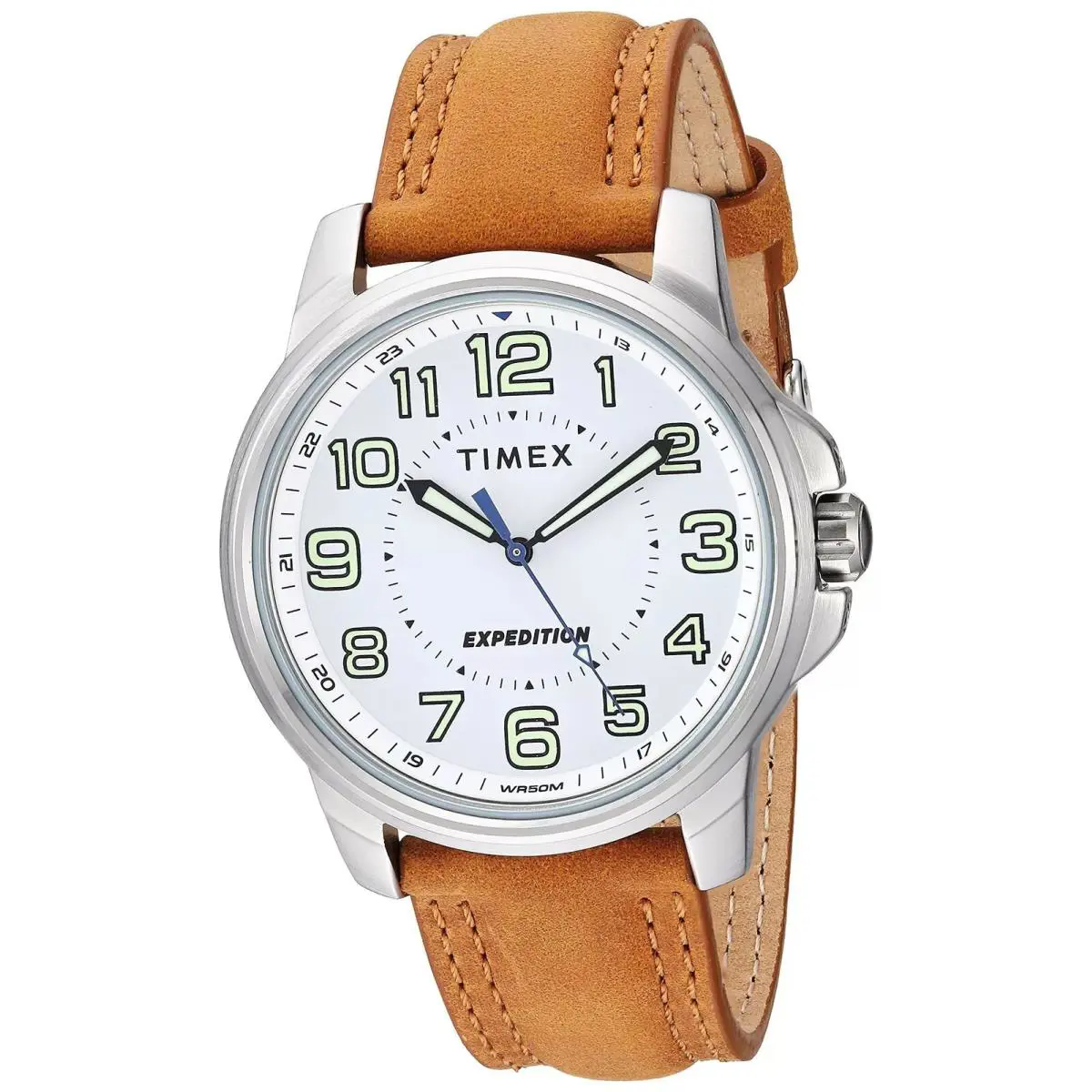 Men`s Expedition TW4B16400 Silver Brown Leather Quartz Watch by Timex