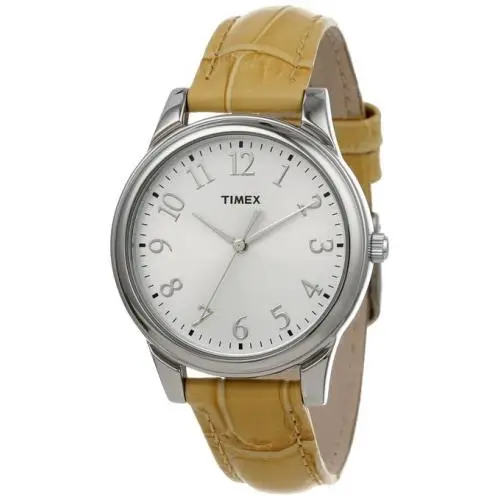 Timex Beige Croc Embossed Leather Band Silver WATCH-T2P128