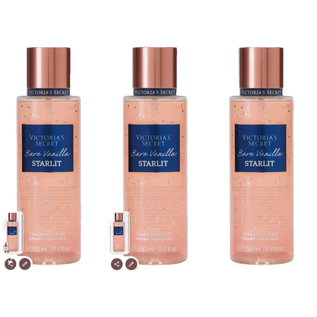 3 x Bare Vanilla Starlit Victoria`s Secret 8.4 oz 250ml Fragrance Mist Spray 3