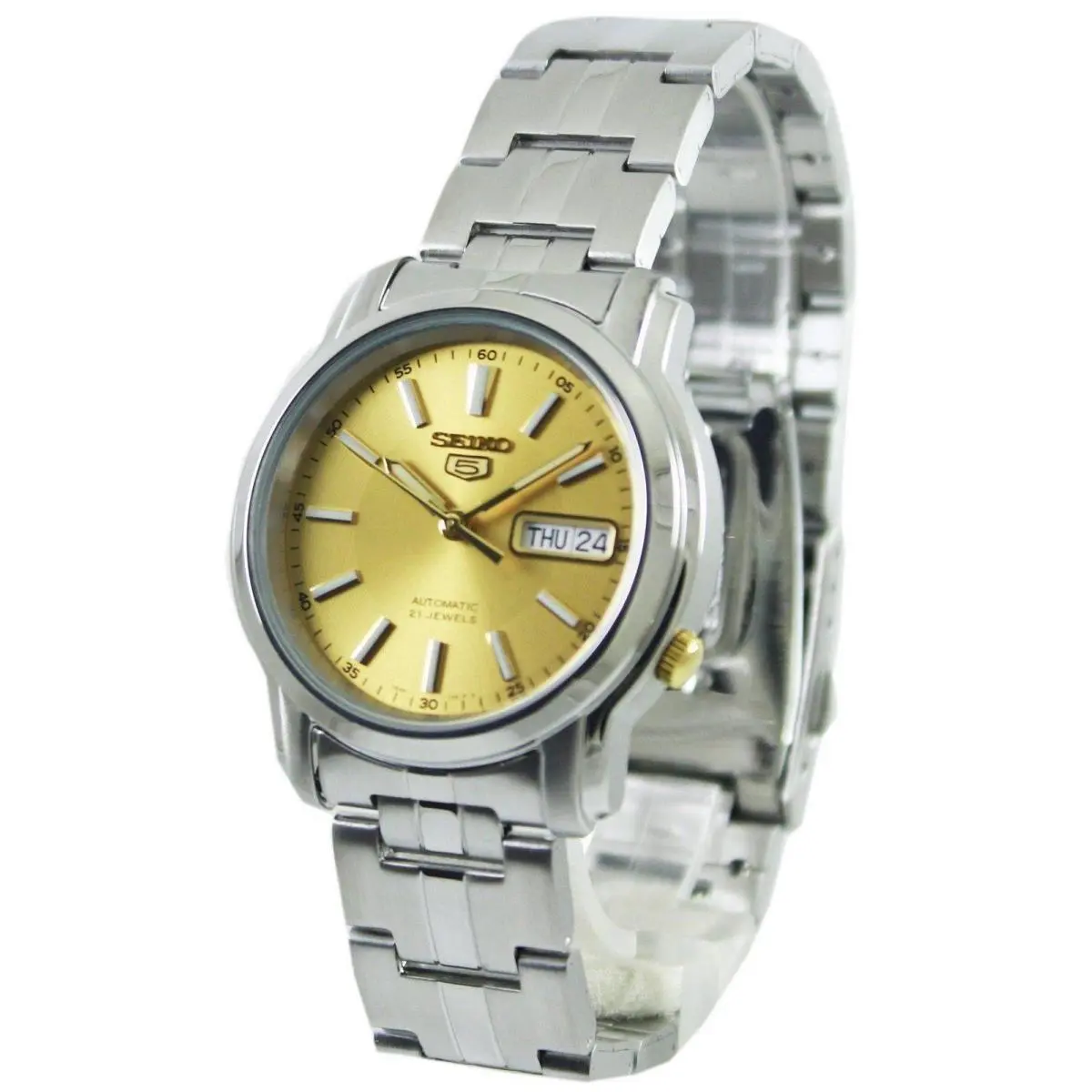 5 Automatic 21 Jewels Stainless Steel Gold Dial SNKL81K1 Analog Mens Watch by Seiko