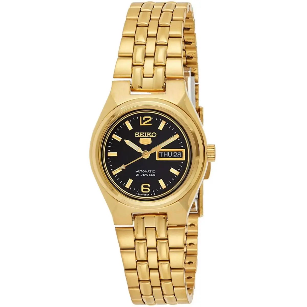 Women`s Watch 5 Automatic Power Reserve Yellow Gold Bracelet SYMK38K1 by Seiko