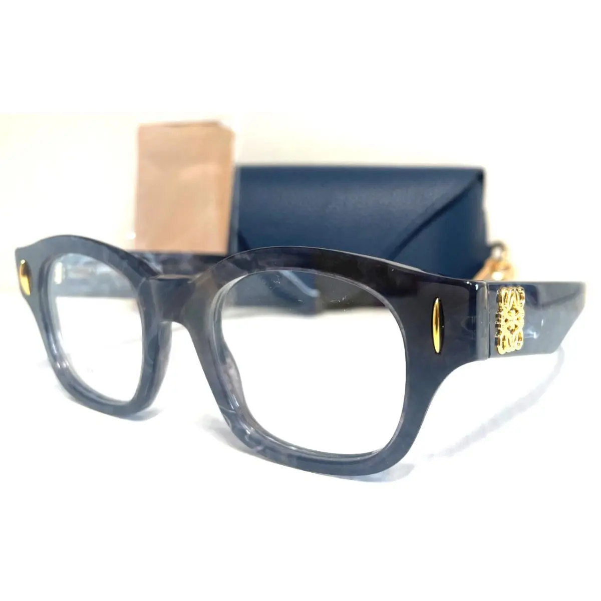 Loewe Anagram LW 50096I 063 Blue Horn Gold Eyeglasses Frame 47-20 - Frame: BLUE HORN