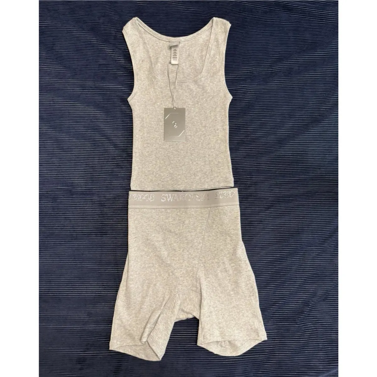 Skims Swarovski Cotton Rib Tank Boxer Set- Grey Size Small Bought W/tags