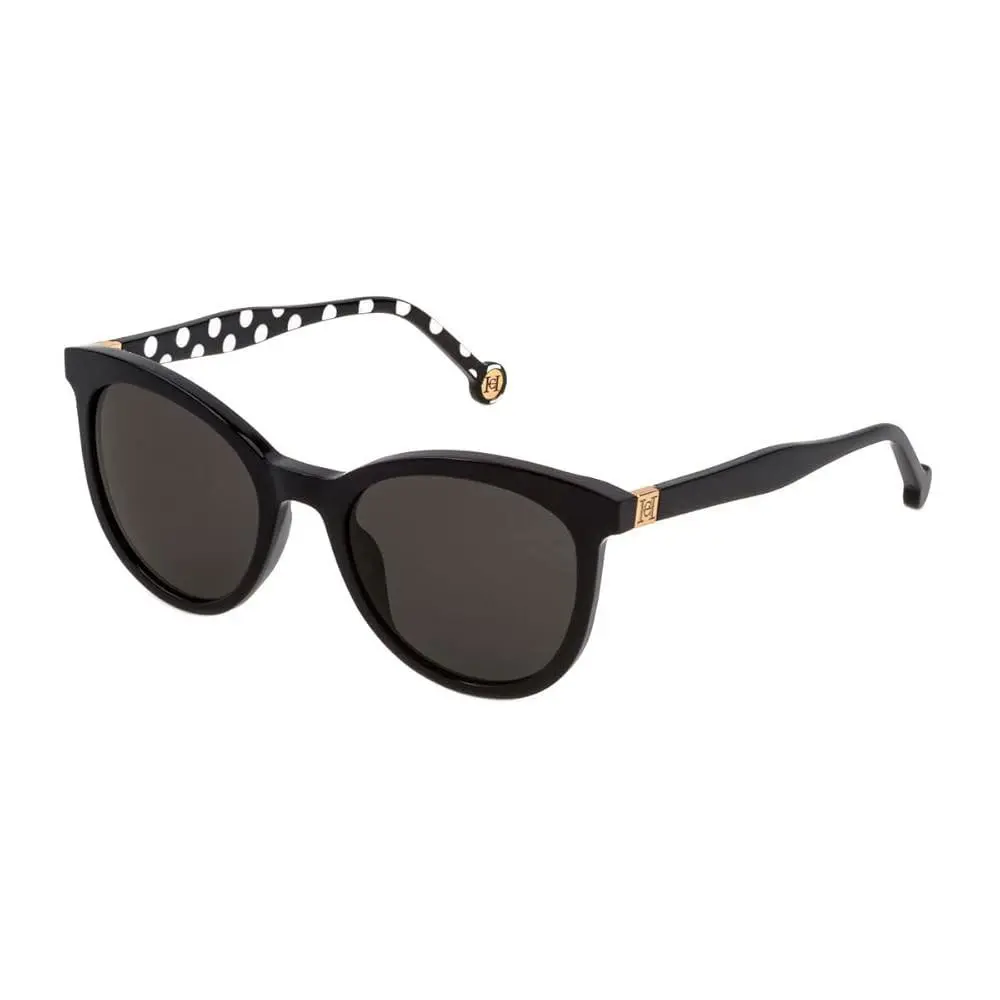 Carolina Herrera She 887 0700 Black Polka Dots Sunglasses 52mm / / - Frame: Black, Lens: Gray