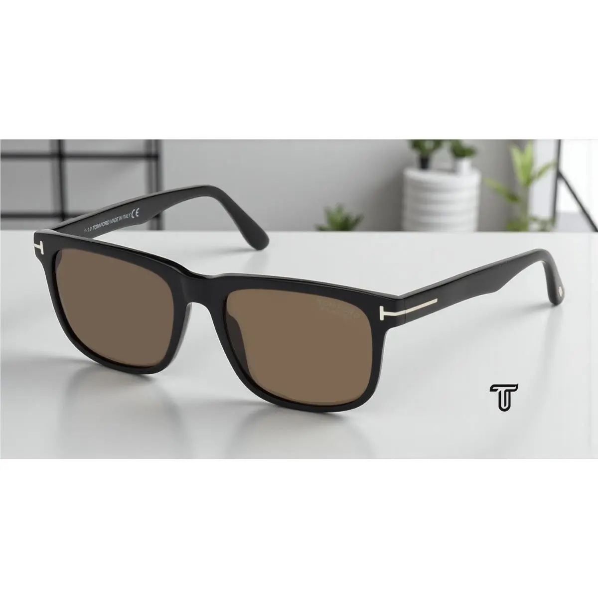 Tom Ford Stephenson FT0775 01H Blk Brown Polarized Plastic 56 Men`s Sunglasses