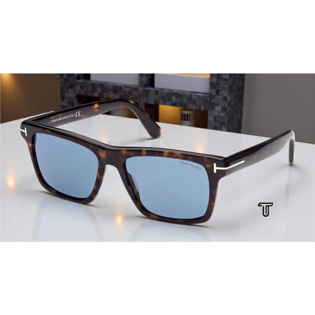 Tom Ford Buckley-02 FT0906 52V Shiny Dk Havana Blue 56 mm Men`s Sunglasses